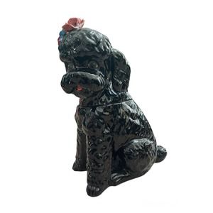 ANTHROPOLOGIE Dapper Dog Cookie Jar Black Poodle Flowers